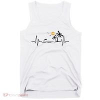 Heartbeat With Tropical Palm Trees Beach Island And Dolphin Tank Top thumb 0