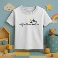 Heartbeat With Tropical Palm Trees Beach Island And Dolphin Toddler T-Shirt thumb 3