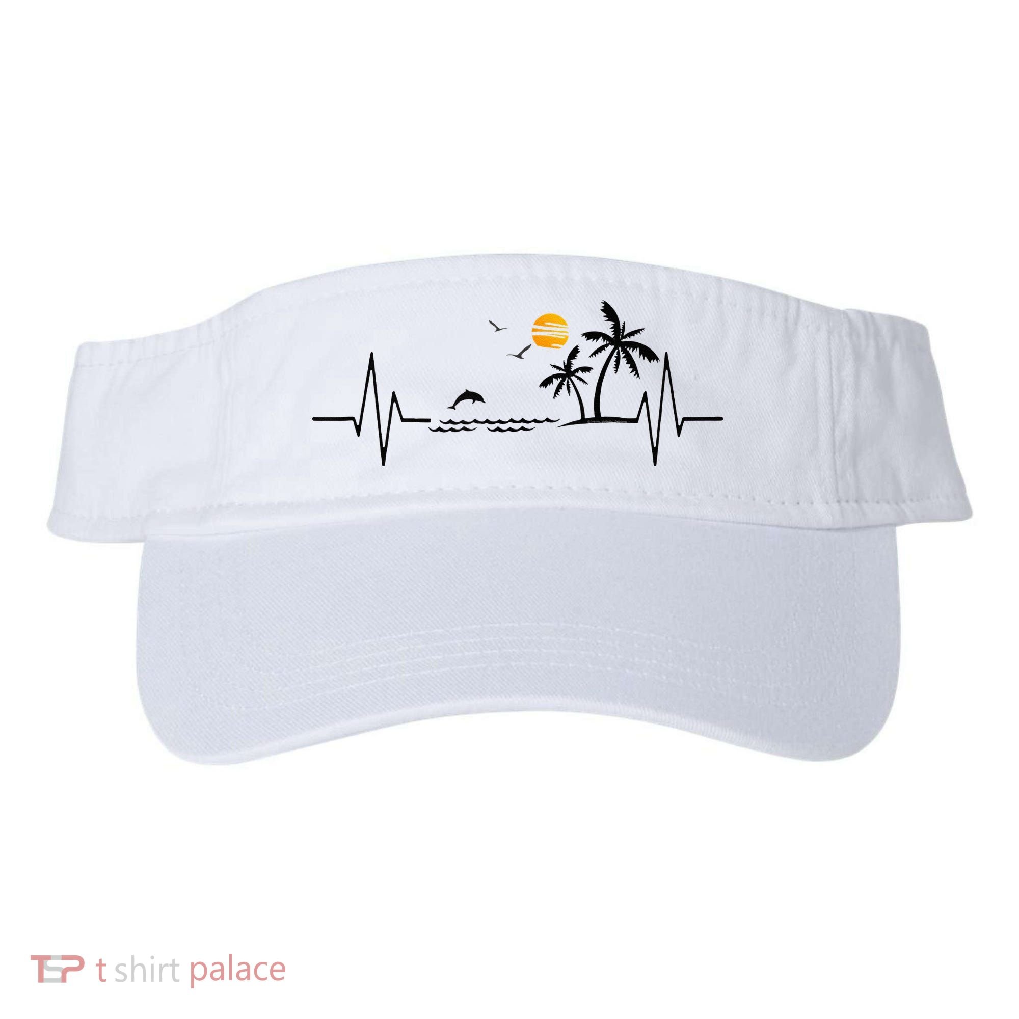 Heartbeat With Tropical Palm Trees Beach Island And Dolphin Visor