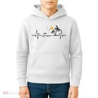 Heartbeat With Tropical Palm Trees Beach Island And Dolphin Kids Hoodie thumb 4