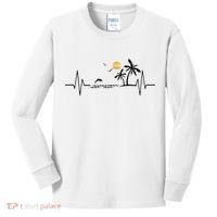 Heartbeat With Tropical Palm Trees Beach Island And Dolphin Kids Long Sleeve Shirt thumb 0