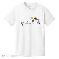 Heartbeat With Tropical Palm Trees Beach Island And Dolphin Kids T-Shirt thumb 0