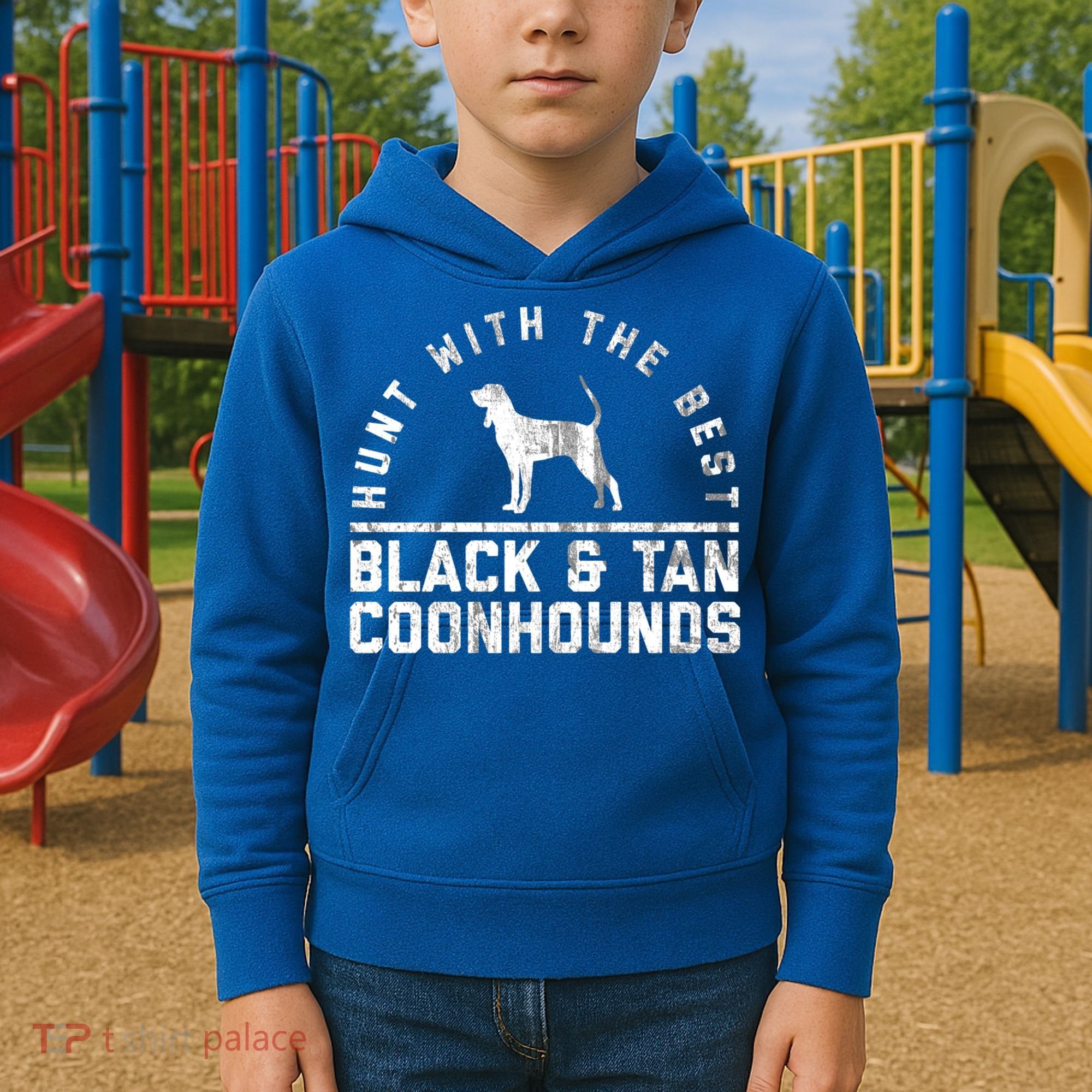 Hunt With The Best ~ Black And Tan Coonhound Gift Distressed Great Gift Kids Hoodie