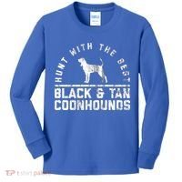 Hunt With The Best ~ Black And Tan Coonhound Gift Distressed Great Gift Kids Long Sleeve Shirt thumb 0