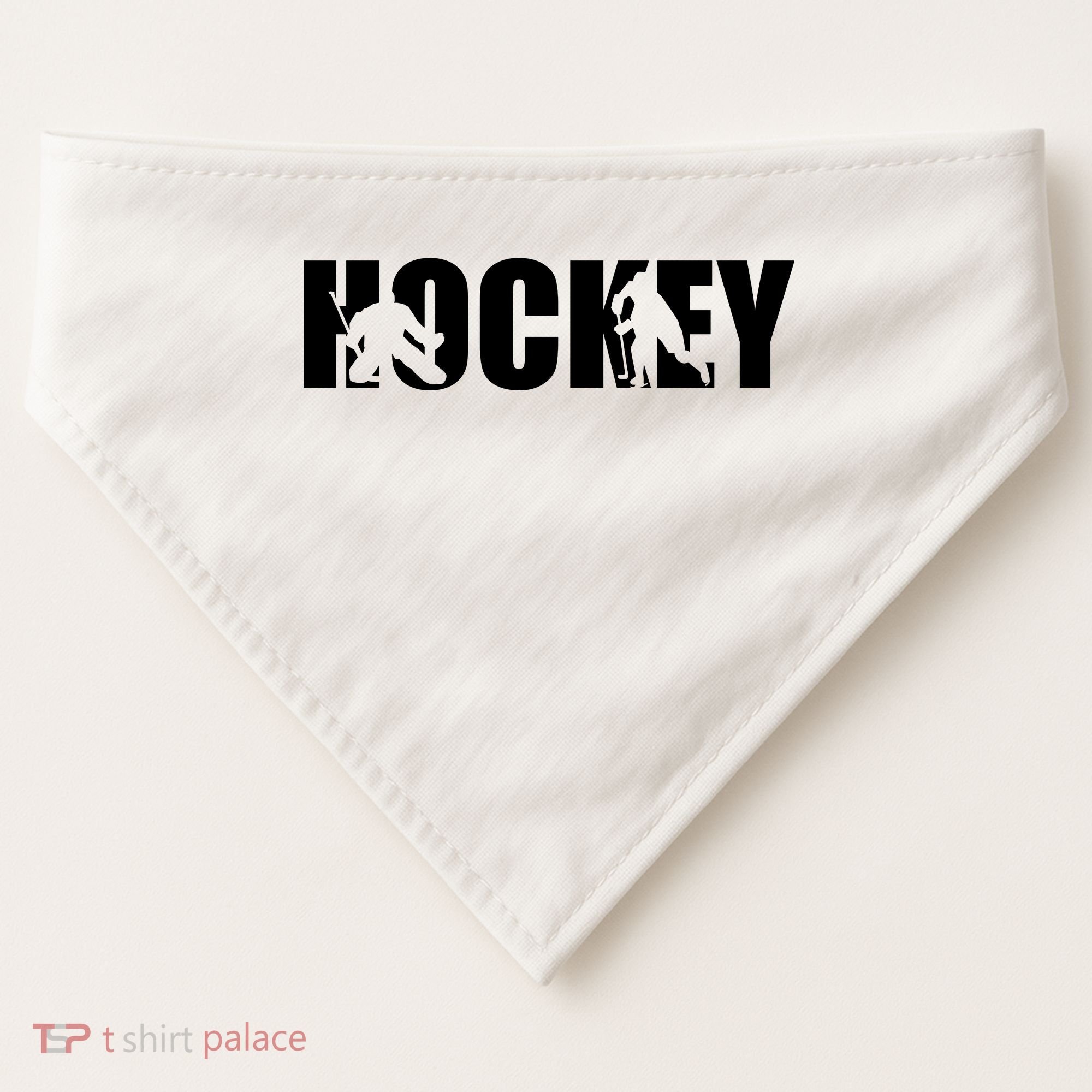 Hockey Word With Cut Out Silhouettes USA-Made Doggie Bandana