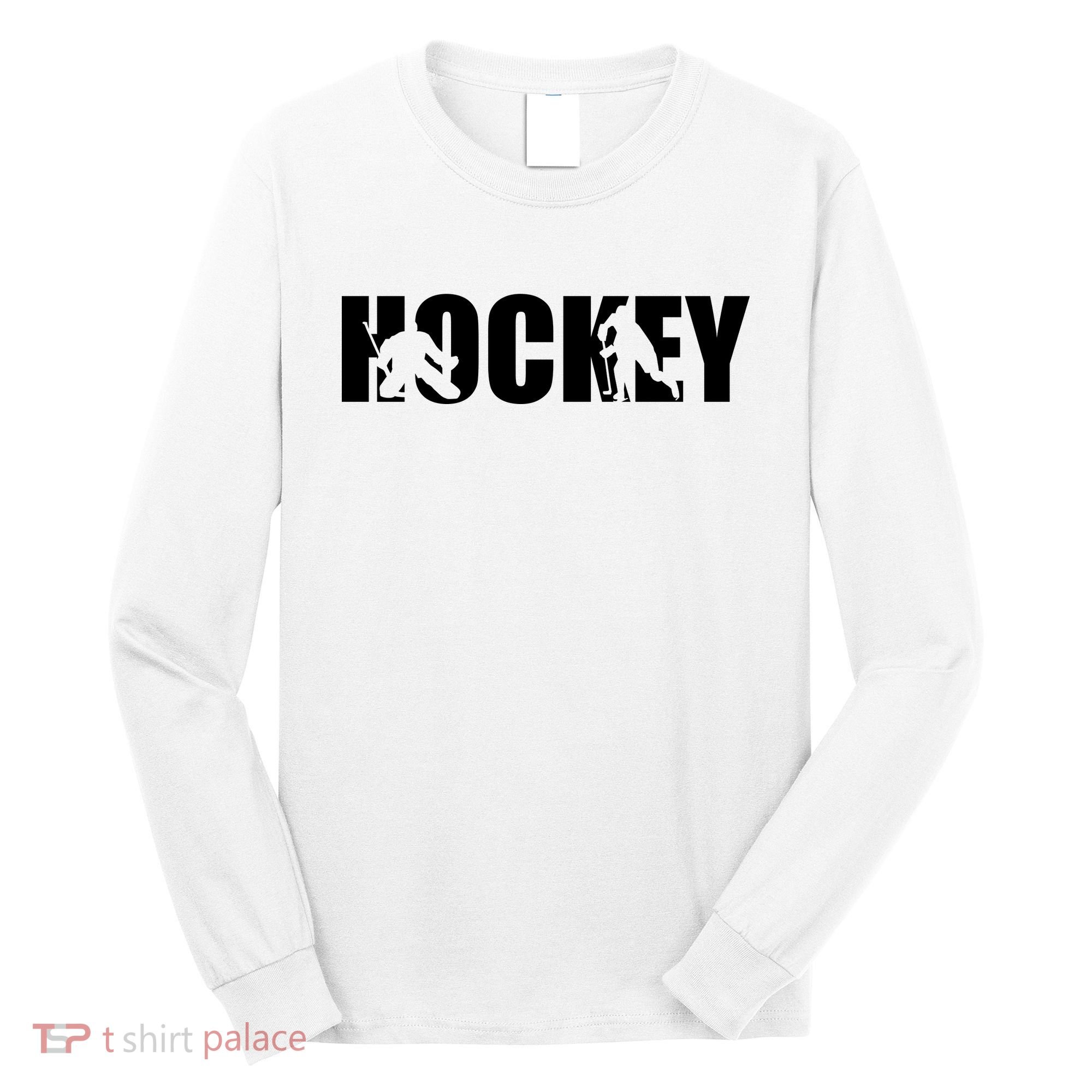 Hockey Word With Cut Out Silhouettes Long Sleeve Shirt