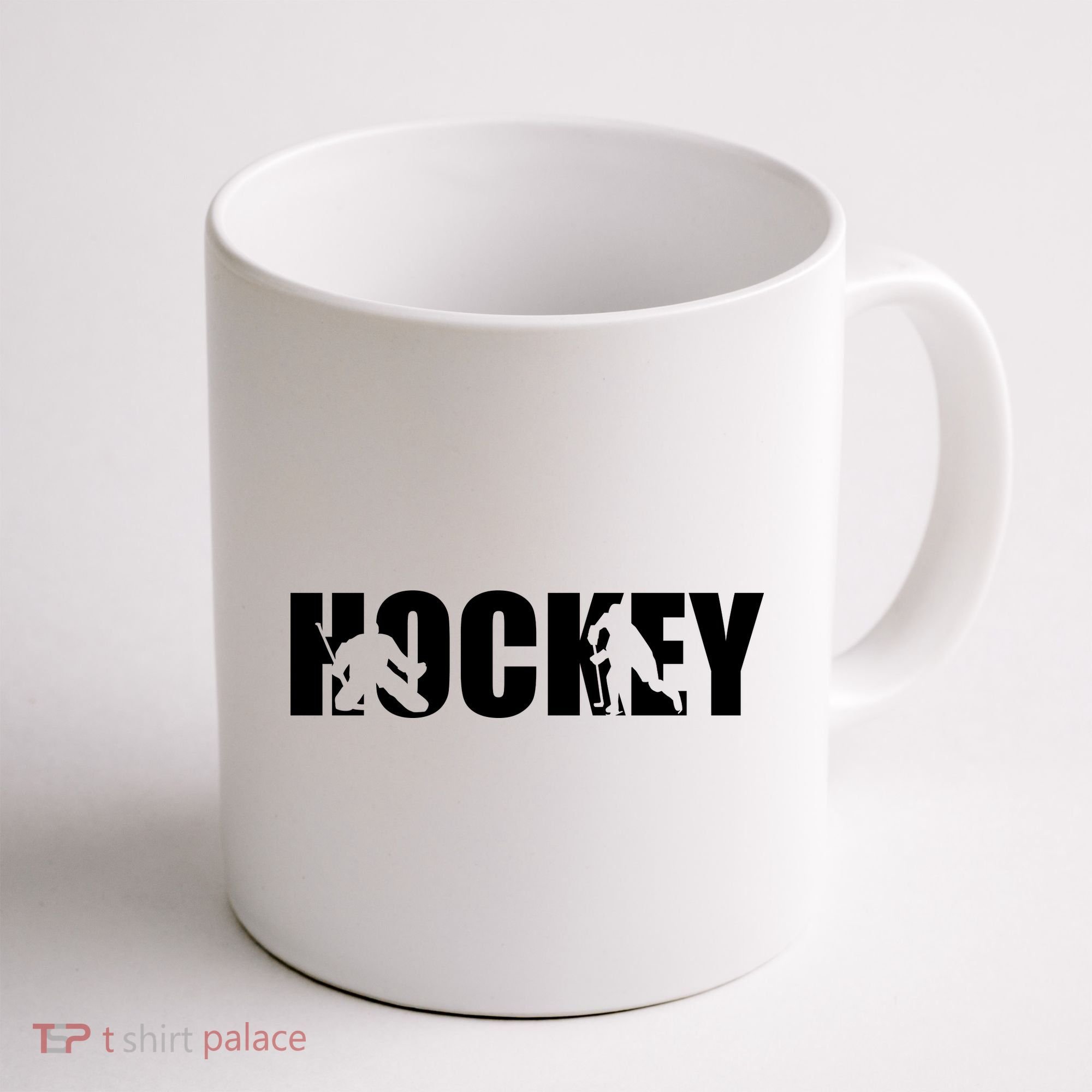 Hockey Word With Cut Out Silhouettes Coffee Mug