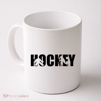 Hockey Word With Cut Out Silhouettes Coffee Mug