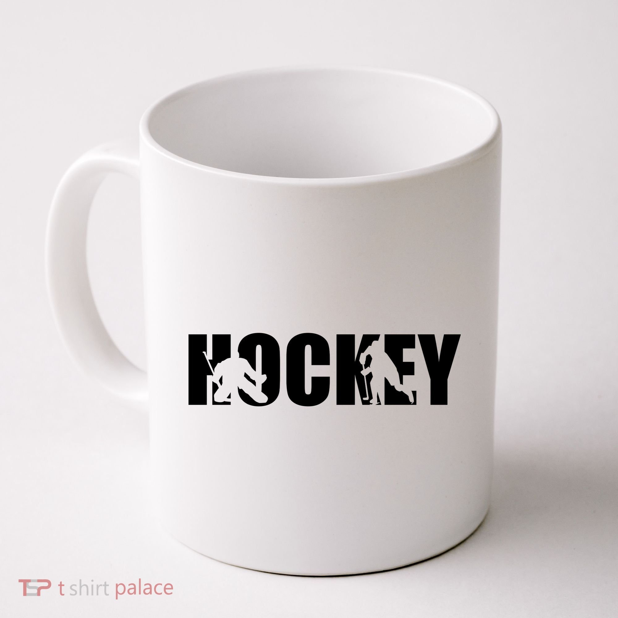 Hockey Word With Cut Out Silhouettes Coffee Mug