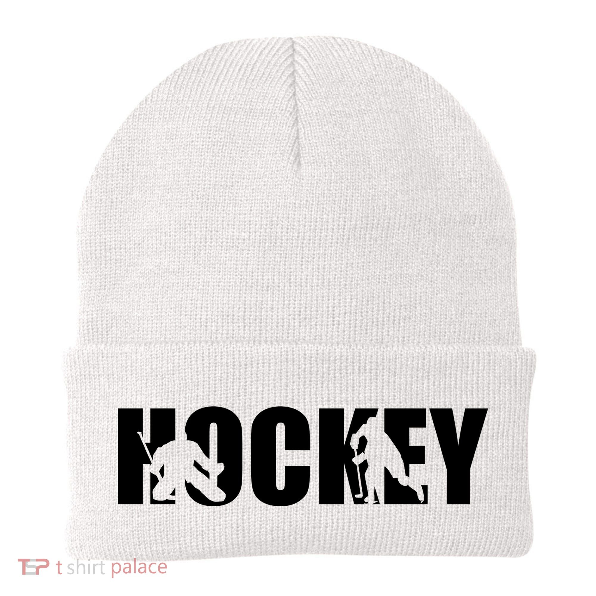 Hockey Word With Cut Out Silhouettes Beanie