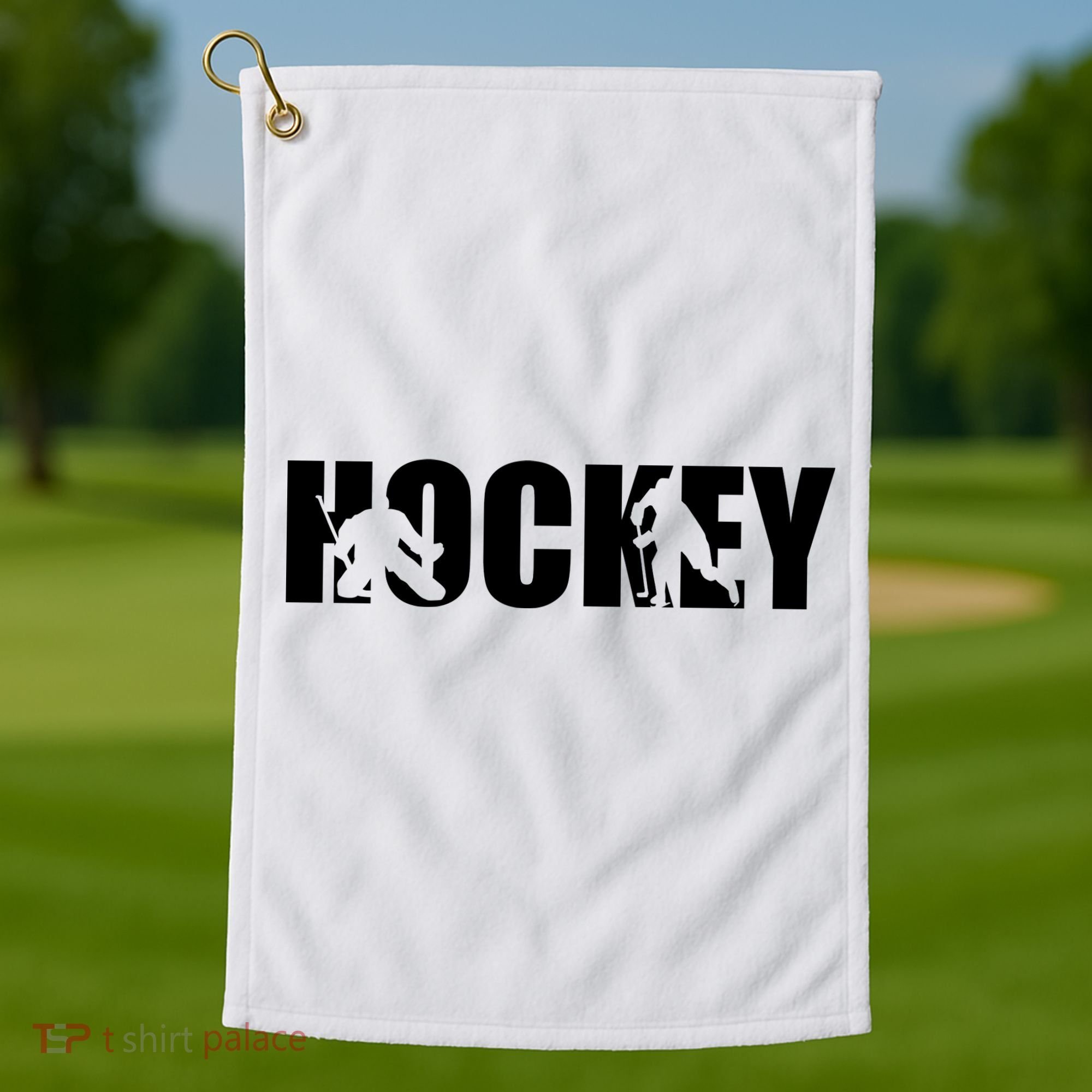 Hockey Word With Cut Out Silhouettes Golf Towel