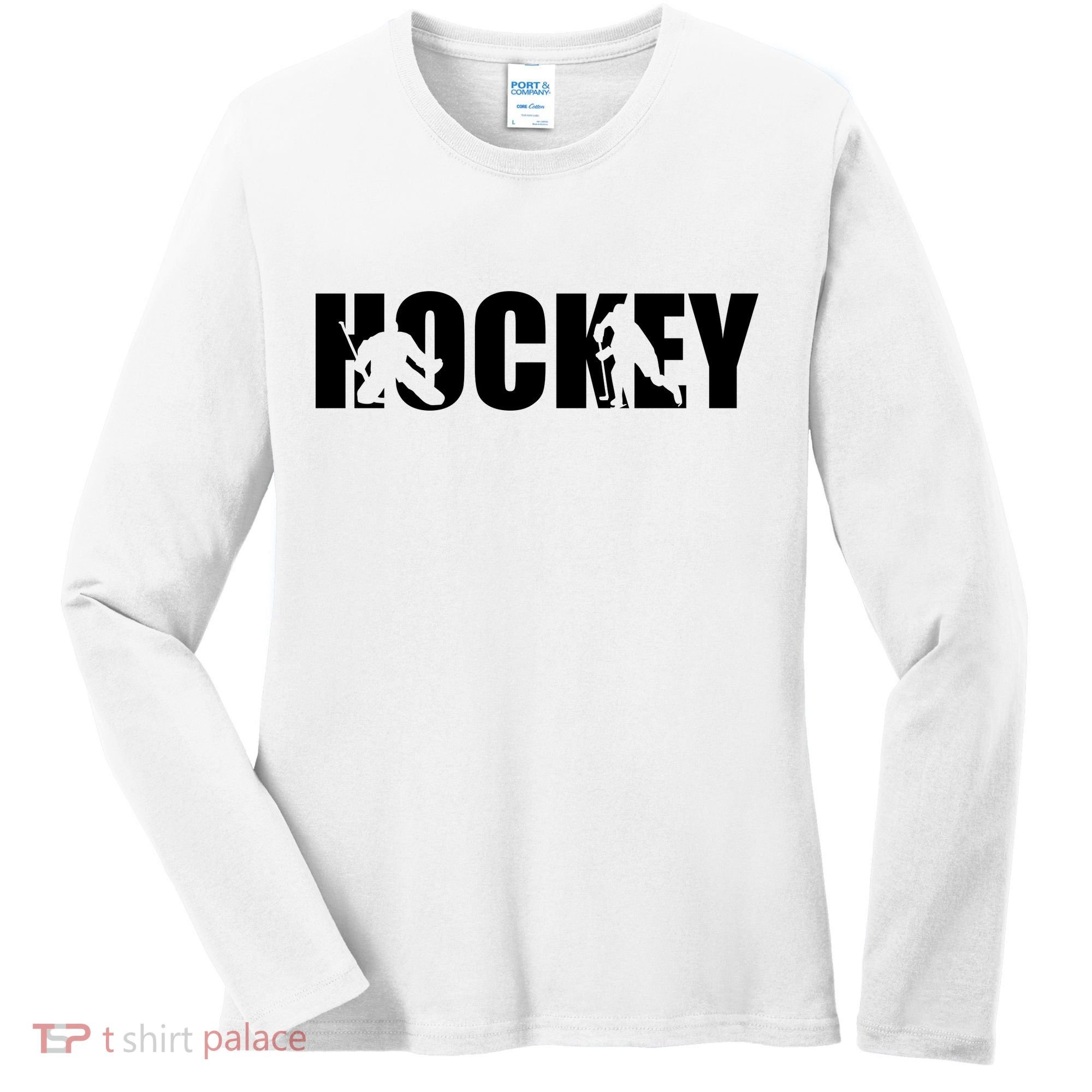 Hockey Word With Cut Out Silhouettes Women's Long Sleeve Shirt