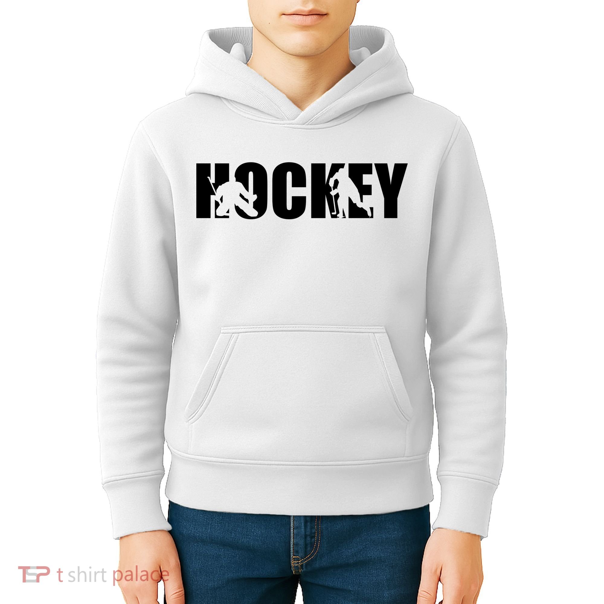 Hockey Word With Cut Out Silhouettes Kids Hoodie
