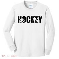 Hockey Word With Cut Out Silhouettes Kids Long Sleeve Shirt thumb 0
