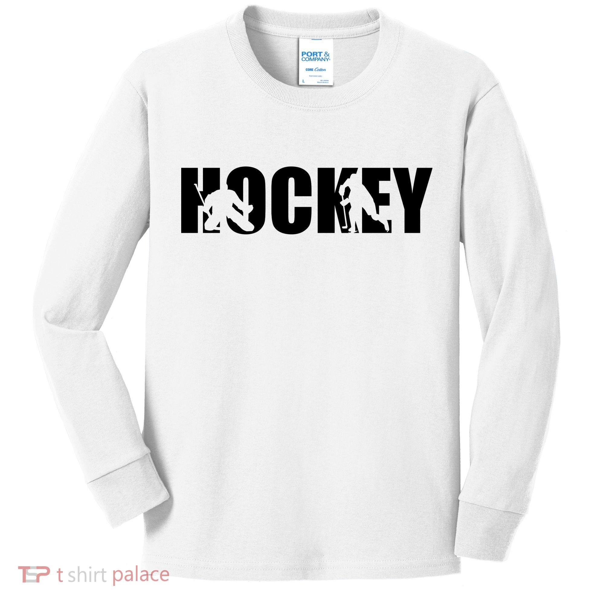 Hockey Word With Cut Out Silhouettes Kids Long Sleeve Shirt