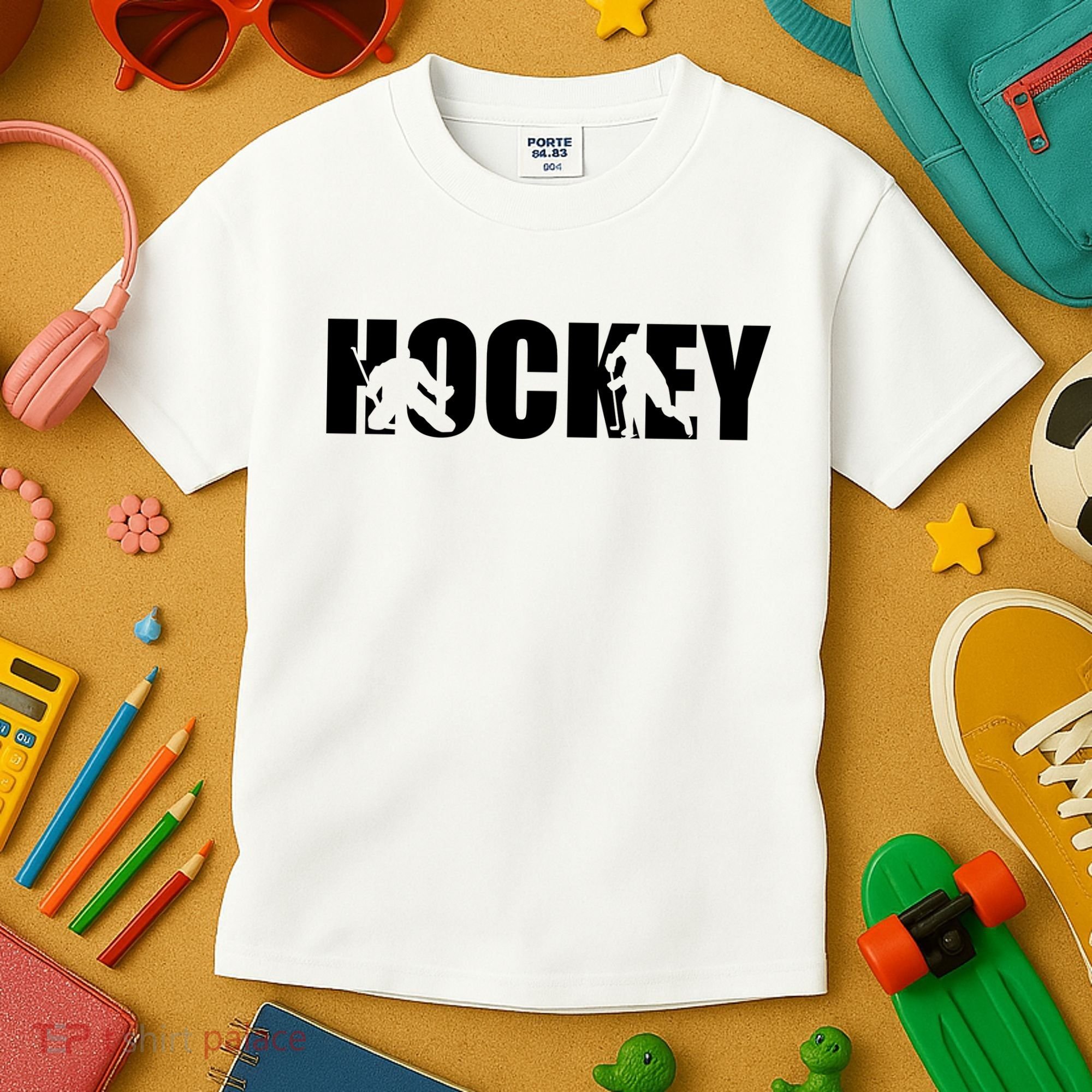Hockey Word With Cut Out Silhouettes Kids T-Shirt