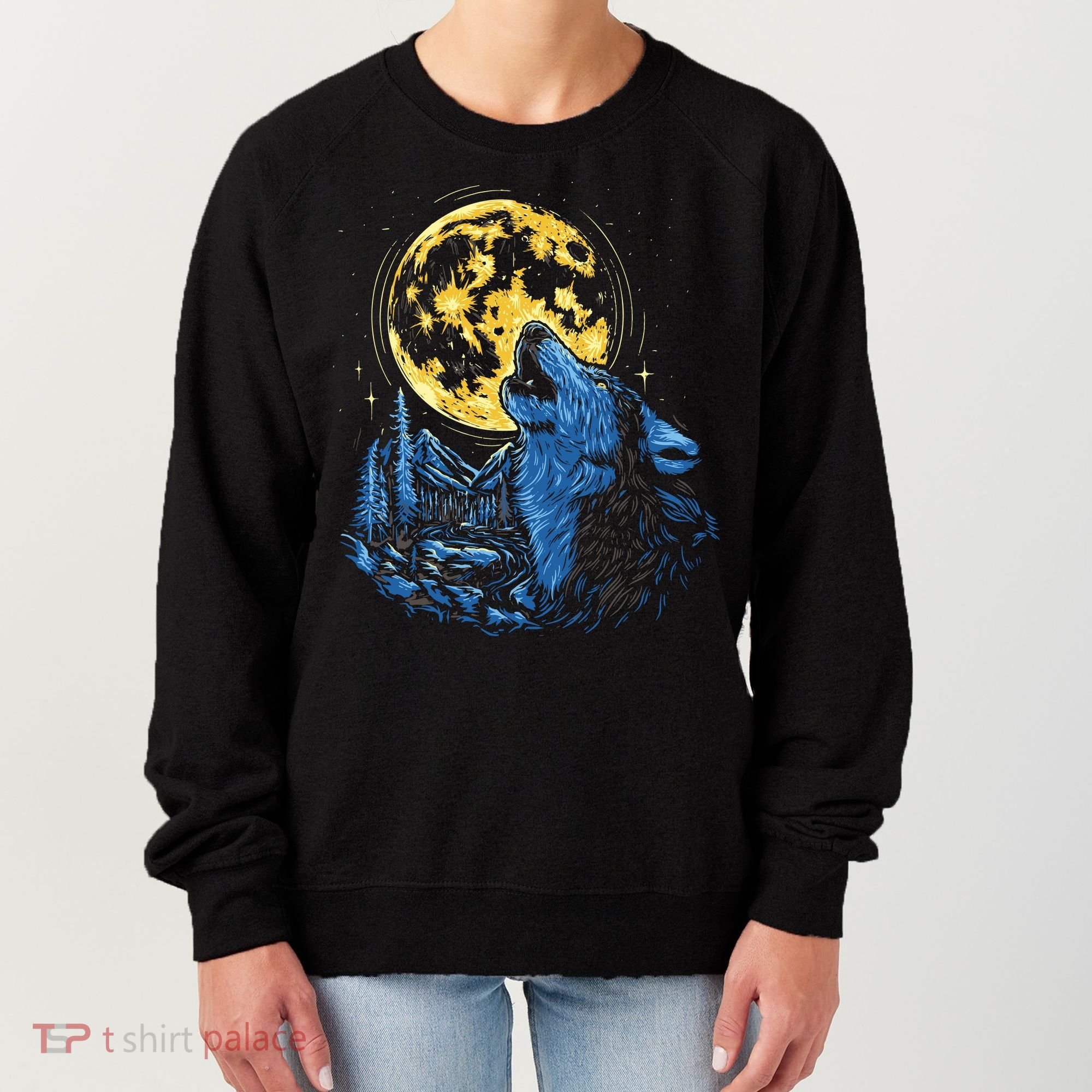 Howling Wolf Yellow Moon Women's Sweatshirt