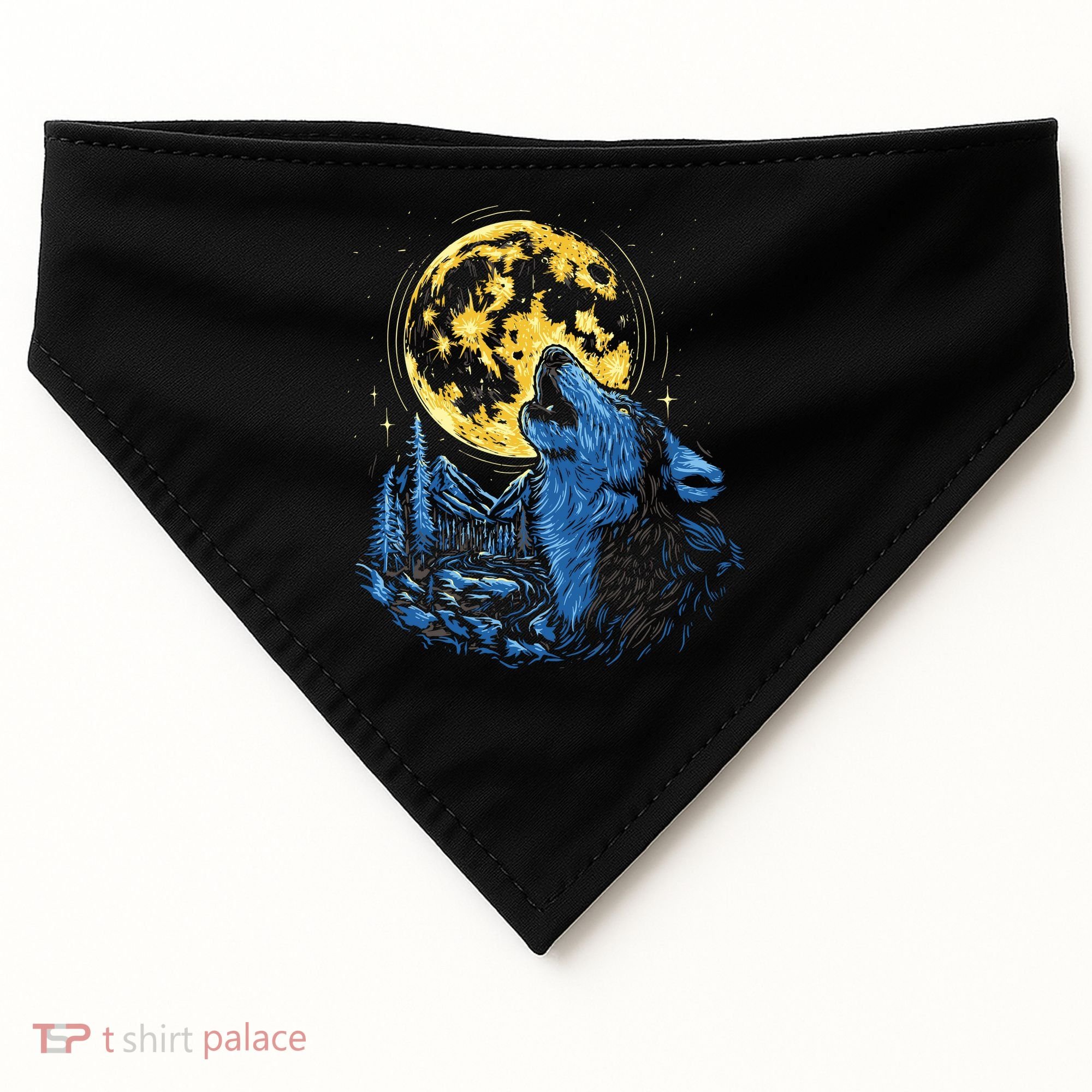Howling Wolf Yellow Moon USA-Made Doggie Bandana