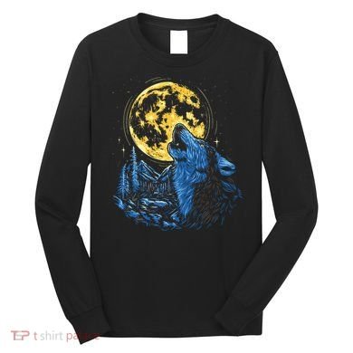 Howling Wolf Yellow Moon Long Sleeve Shirt