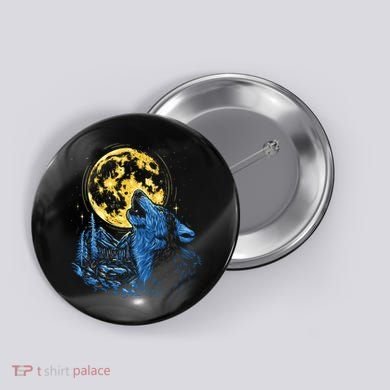 Howling Wolf Yellow Moon Button