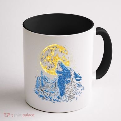 Howling Wolf Yellow Moon Coffee Mug back