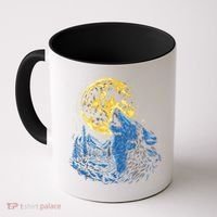 Howling Wolf Yellow Moon Coffee Mug thumb 0