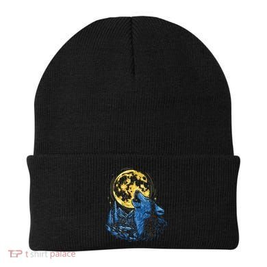 Howling Wolf Yellow Moon Beanie