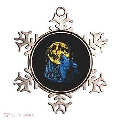Howling Wolf Yellow Moon Ornament
