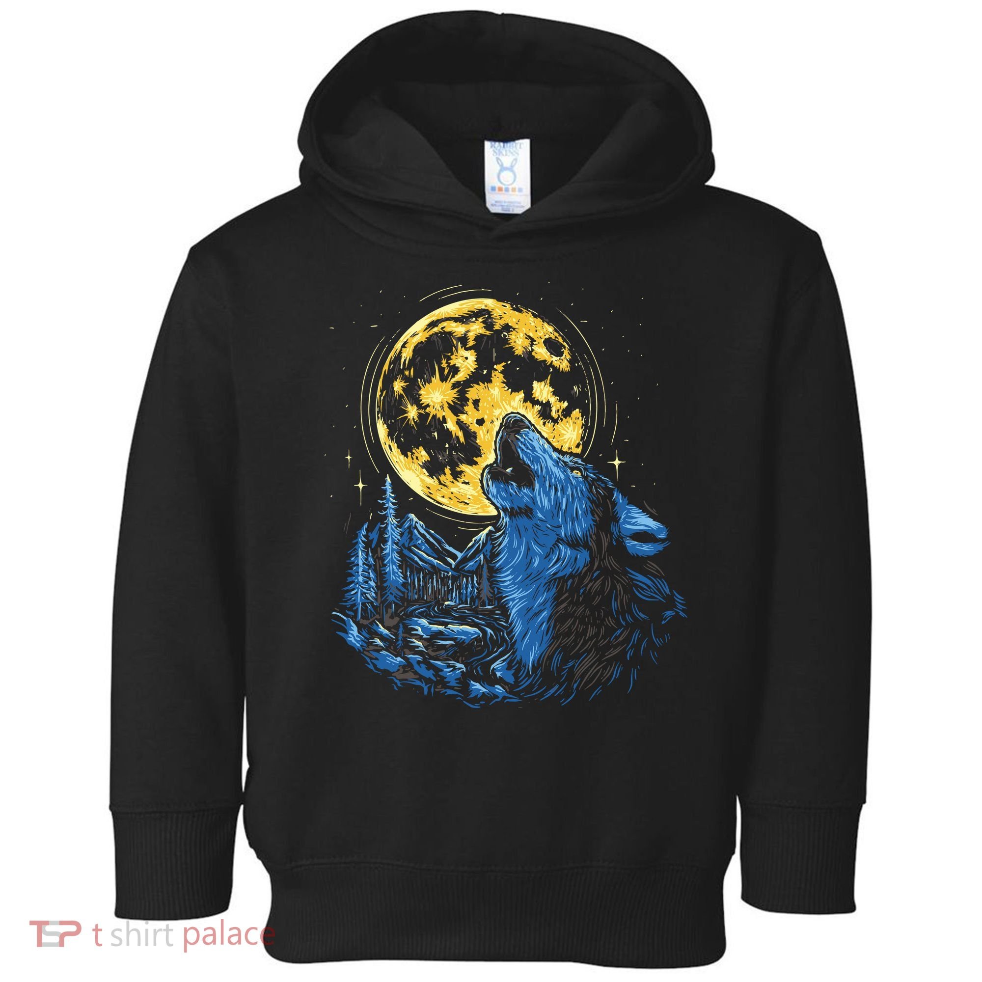 Howling Wolf Yellow Moon Toddler Hoodie