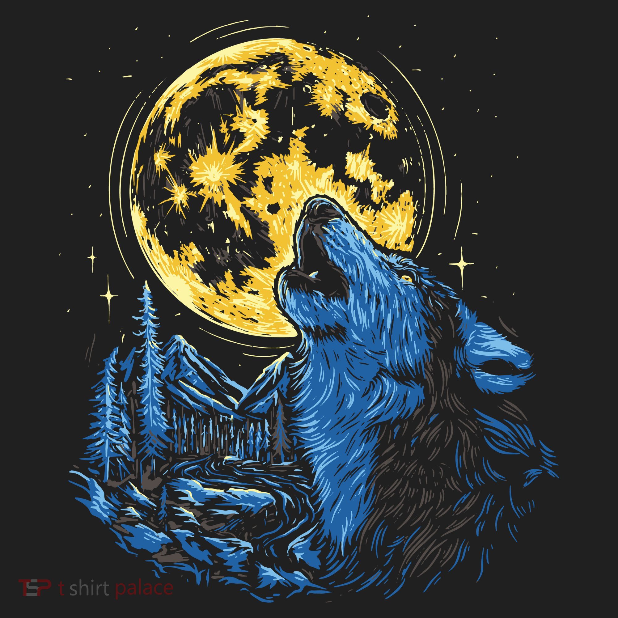 Howling Wolf Yellow Moon Golf Towel
