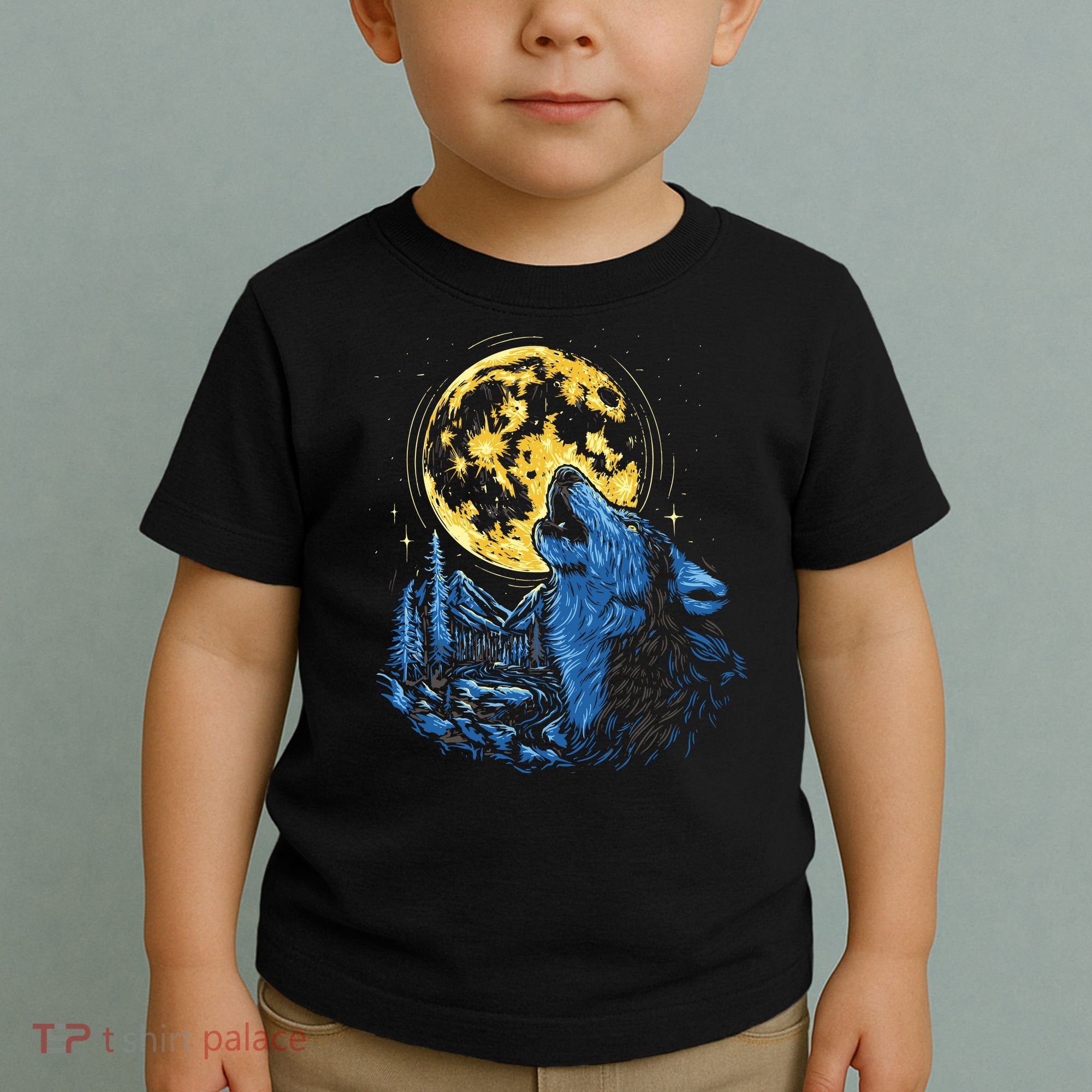 Howling Wolf Yellow Moon Toddler T-Shirt