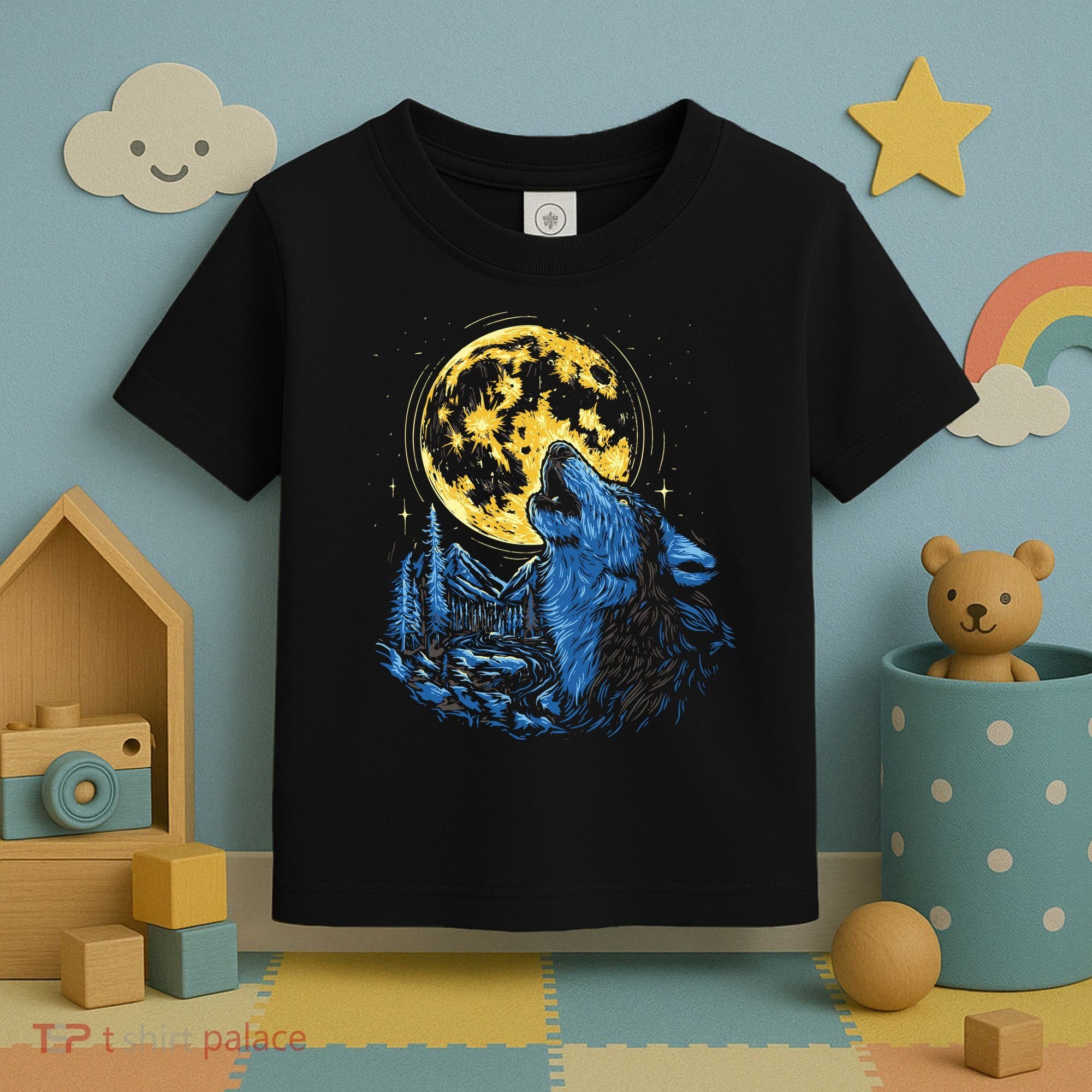 Howling Wolf Yellow Moon Toddler T-Shirt