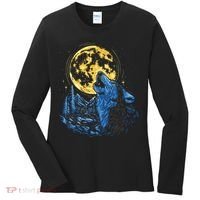 Howling Wolf Yellow Moon Women's Long Sleeve Shirt thumb 0