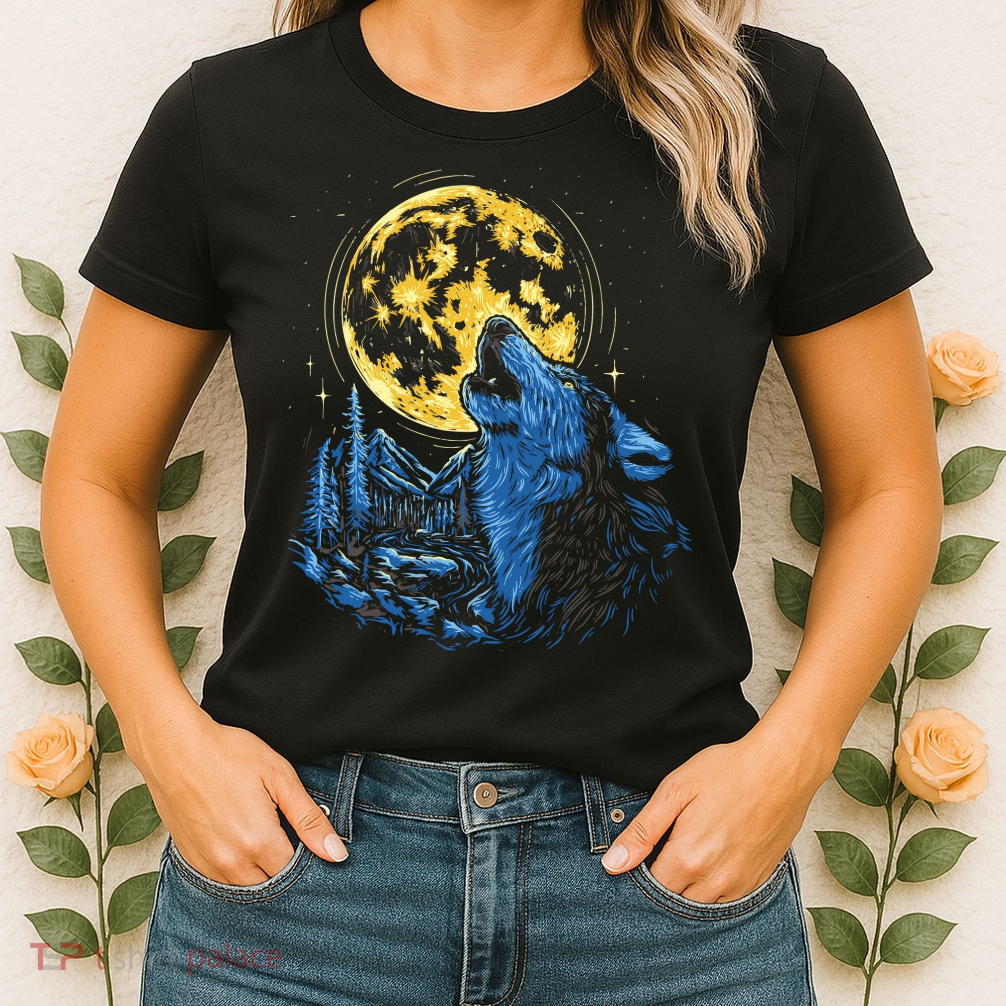 Howling Wolf Yellow Moon Women's T-Shirt