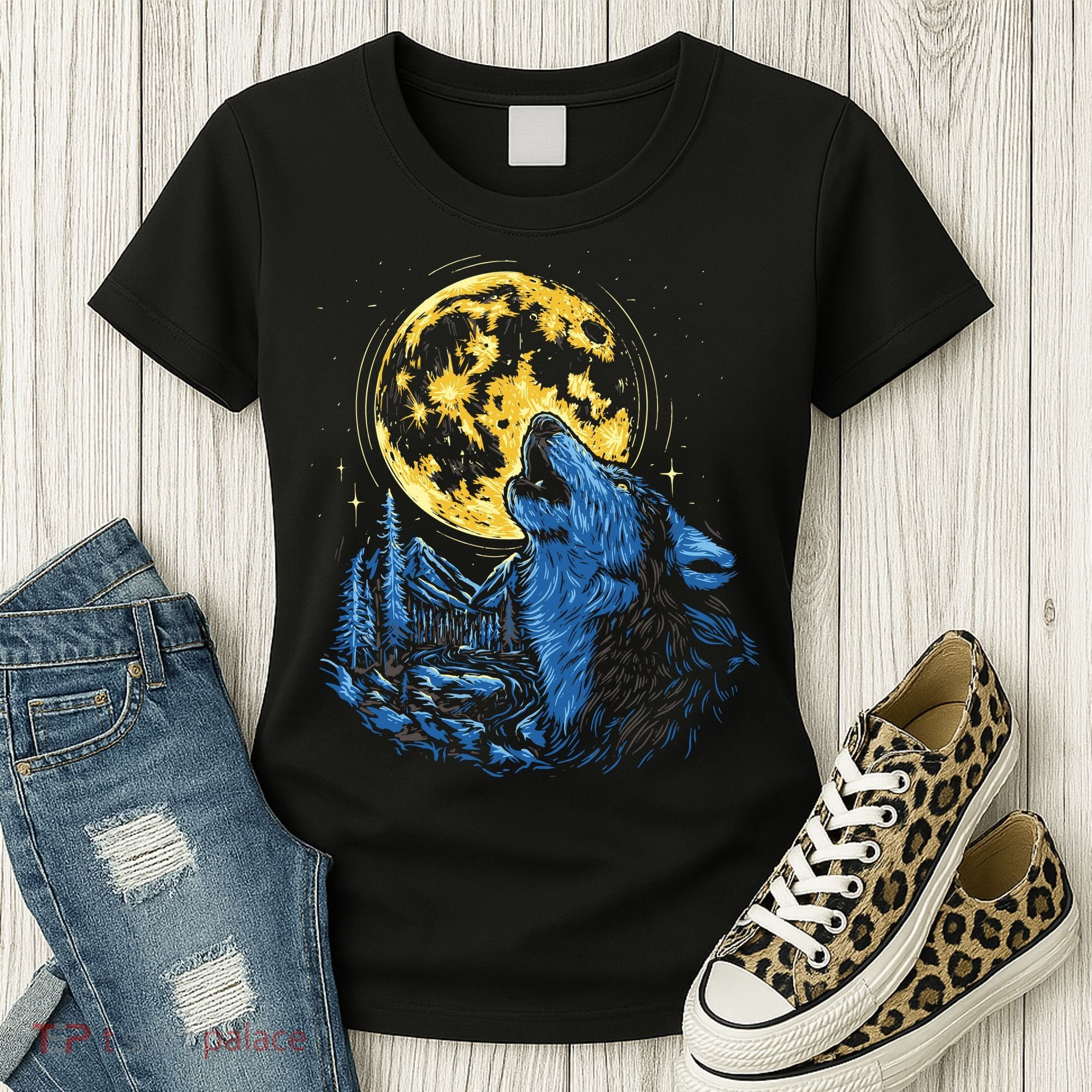 Howling Wolf Yellow Moon Women's T-Shirt