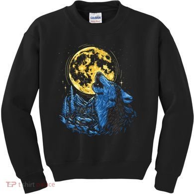 Howling Wolf Yellow Moon Kids Sweatshirt