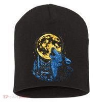 Howling Wolf Yellow Moon Short Acrylic Beanie thumb 0