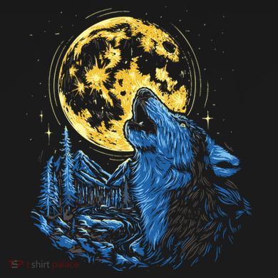 Howling Wolf Yellow Moon Short Acrylic Beanie