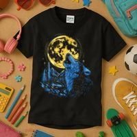 Howling Wolf Yellow Moon Kids T-Shirt thumb 3