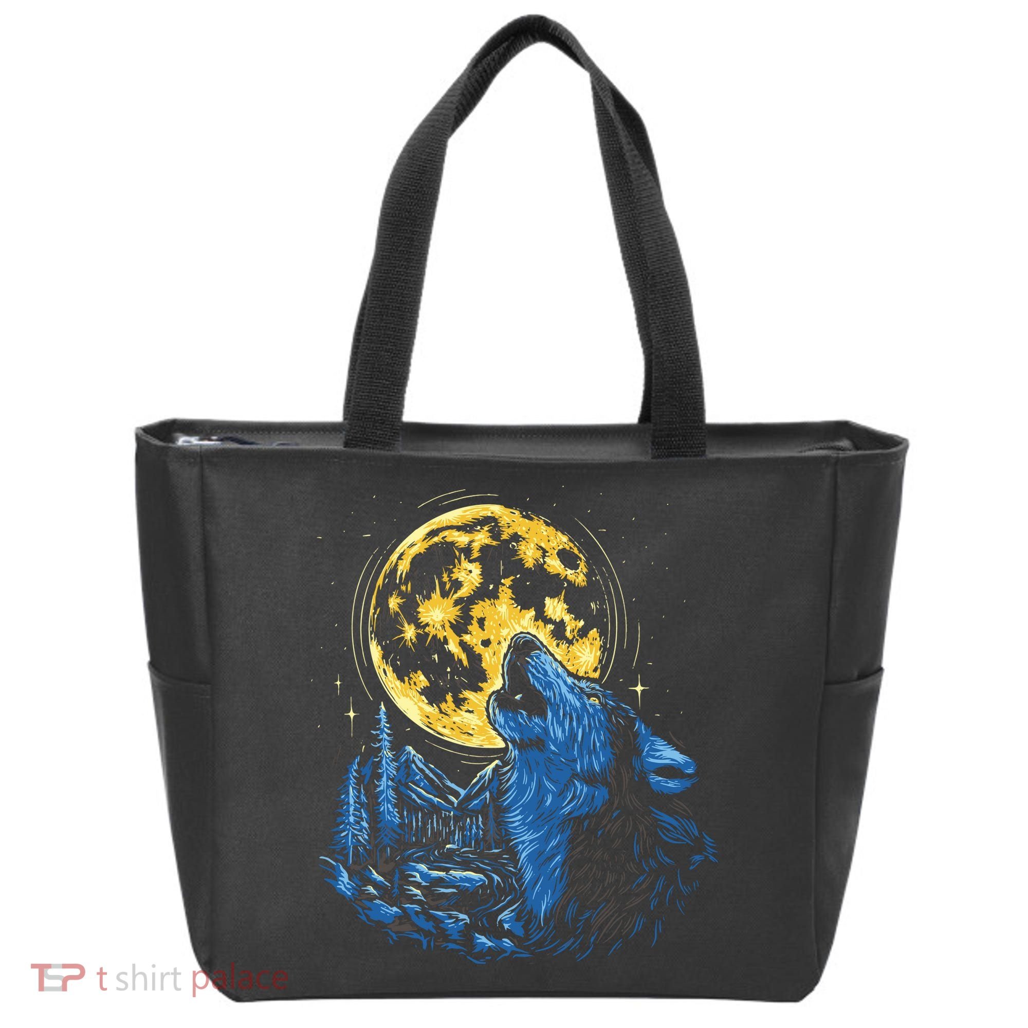 Howling Wolf Yellow Moon Tote Bag