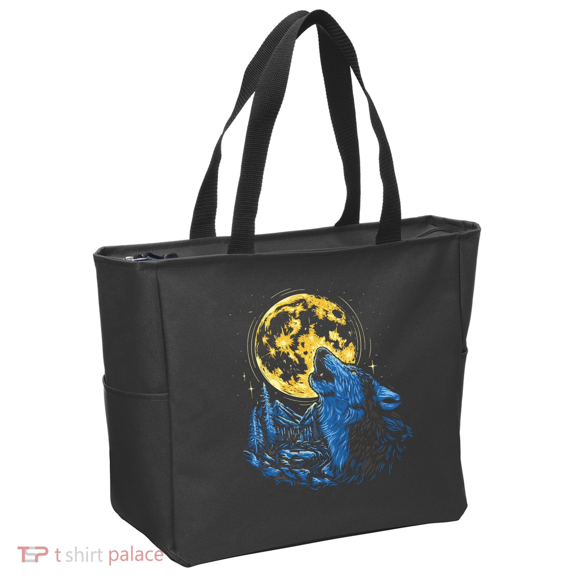 Howling Wolf Yellow Moon Tote Bag