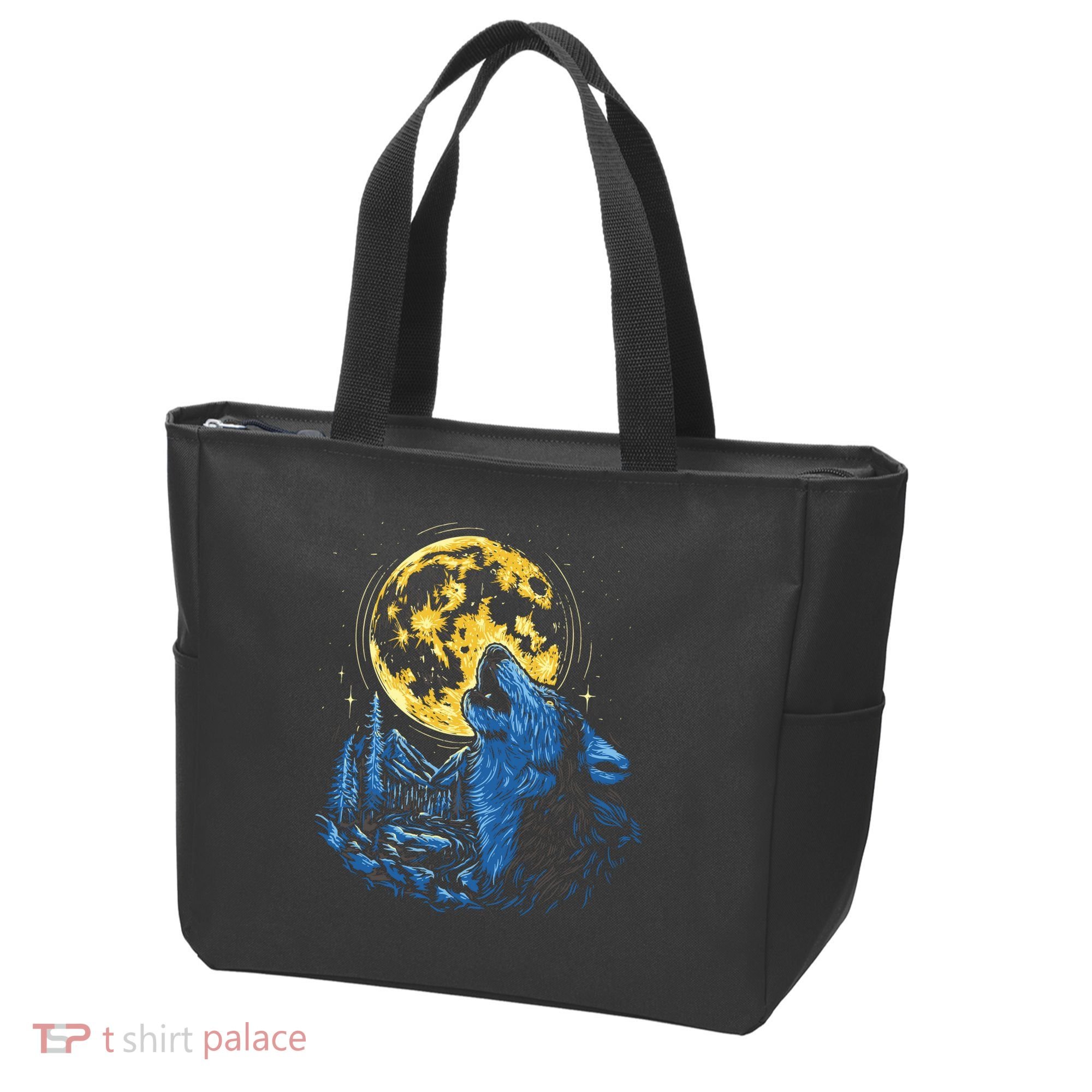 Howling Wolf Yellow Moon Tote Bag