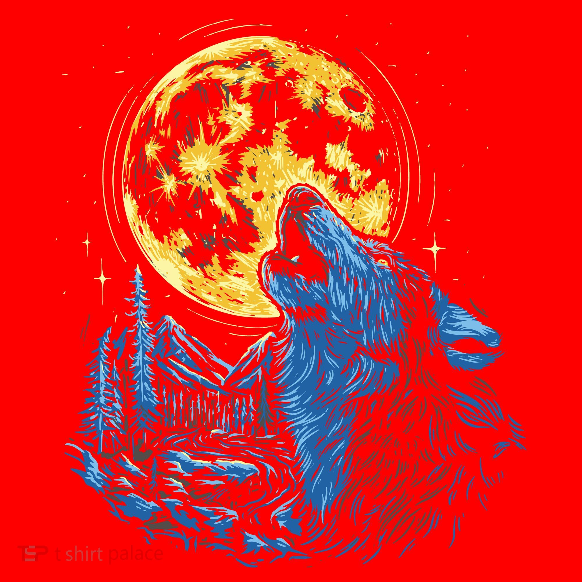 Howling Wolf Yellow Moon Santa Hat