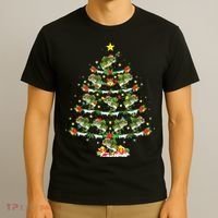 Holiday Xmas Lighting Santa Bass Fish Christmas Tree T-Shirt thumb 3