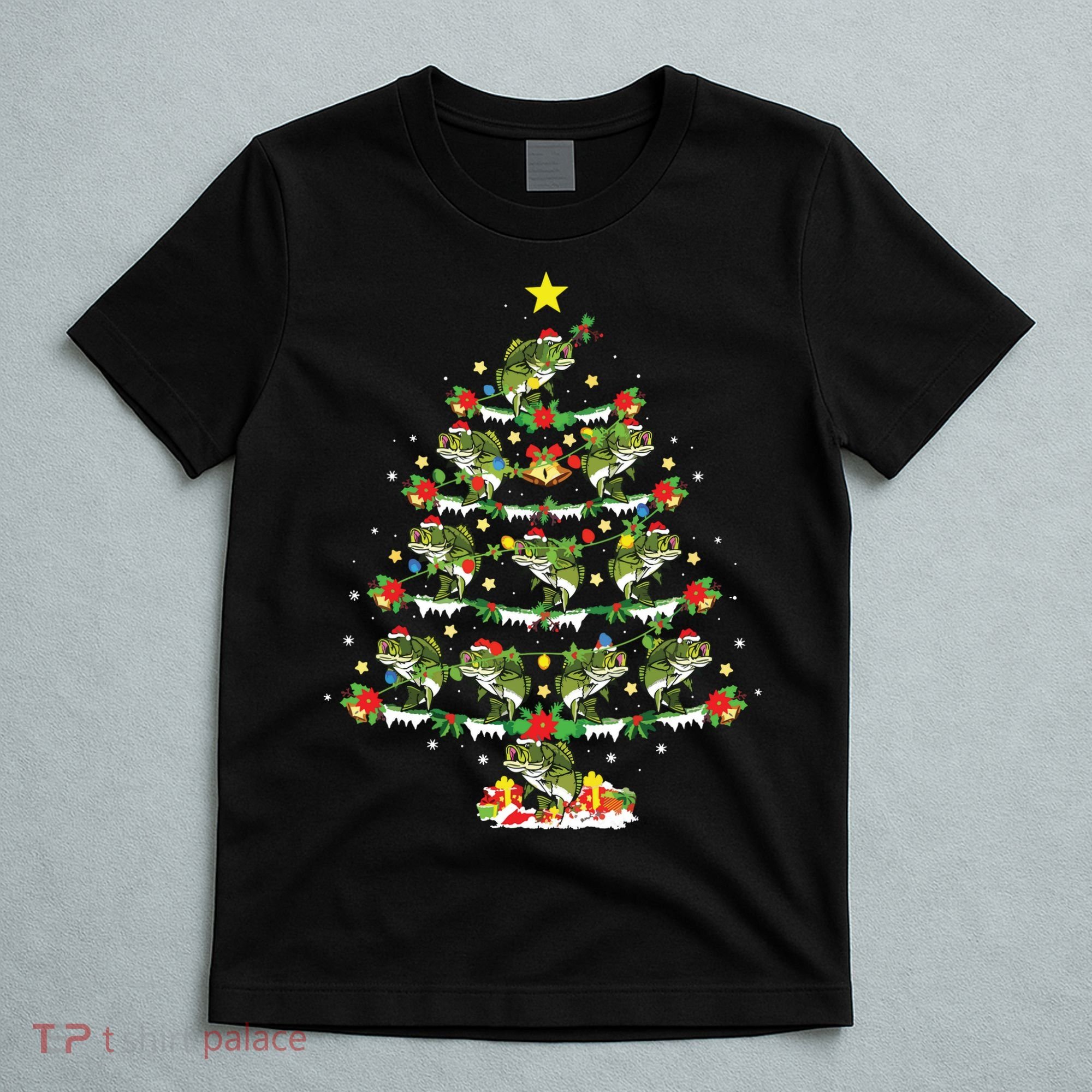 Holiday Xmas Lighting Santa Bass Fish Christmas Tree T-Shirt