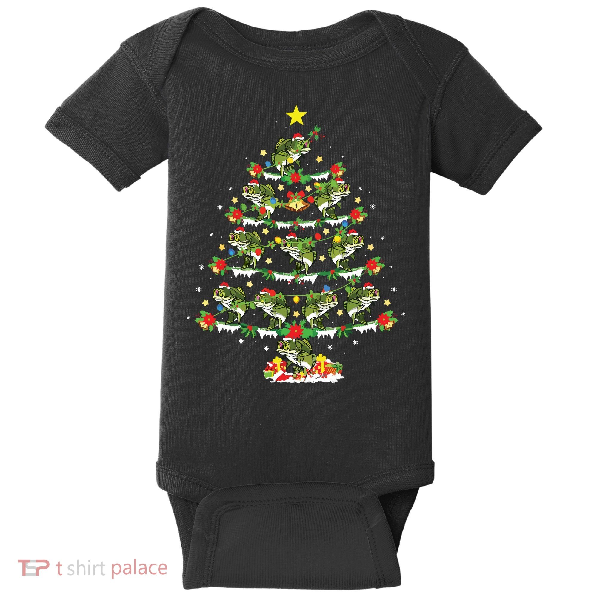 Holiday Xmas Lighting Santa Bass Fish Christmas Tree Baby Bodysuit