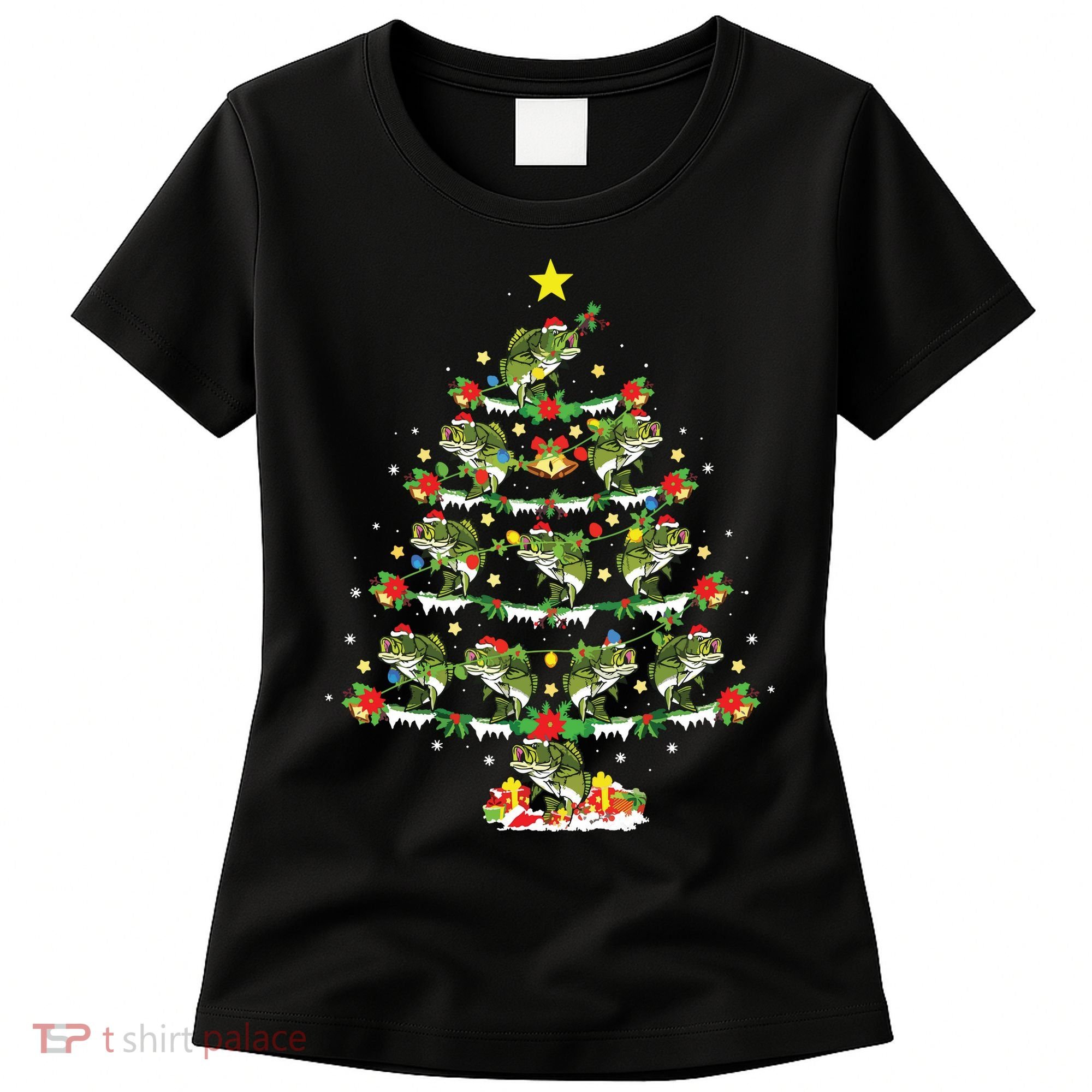 Holiday Xmas Lighting Santa Bass Fish Christmas Tree Women's T-Shirt
