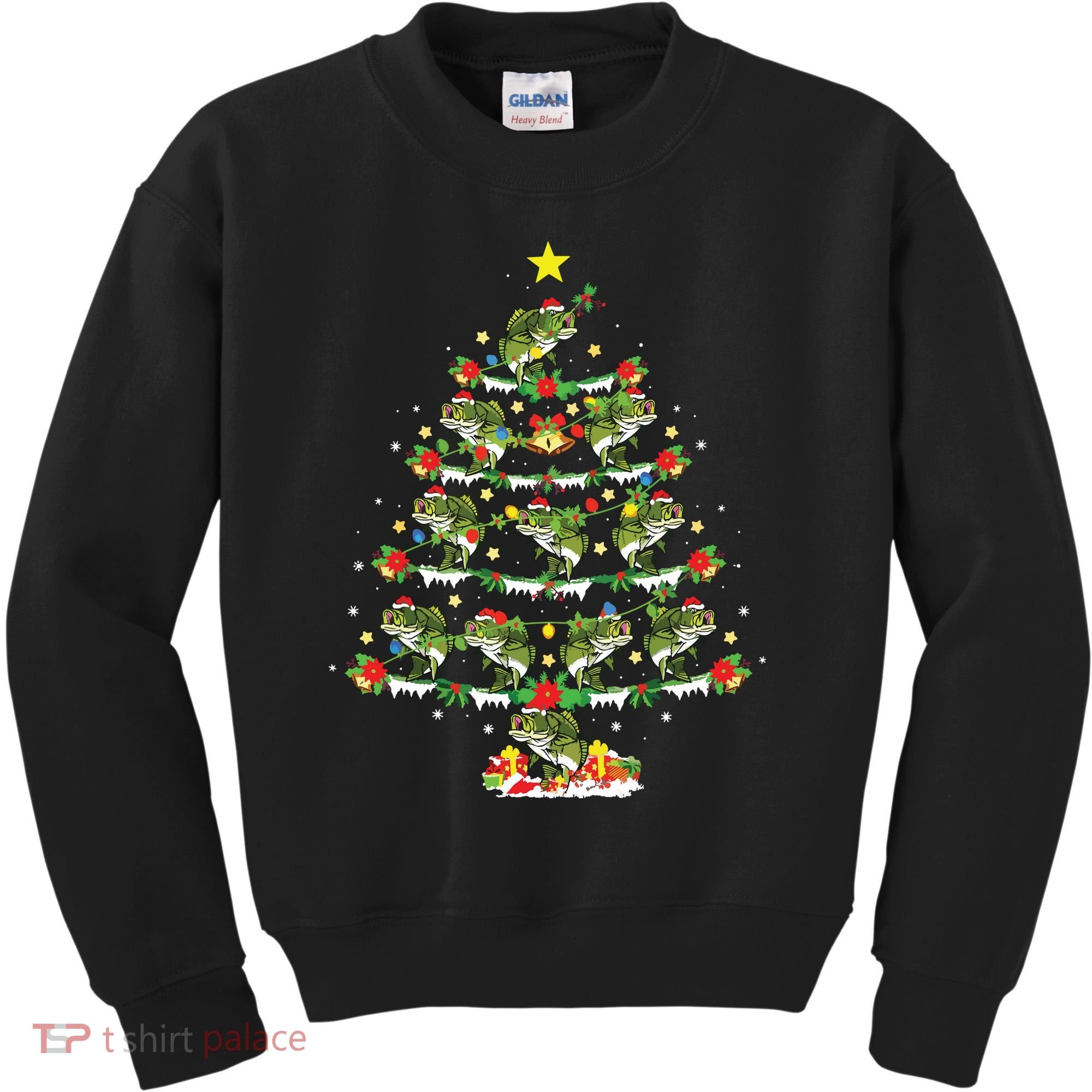 Holiday Xmas Lighting Santa Bass Fish Christmas Tree Kids Sweatshirt