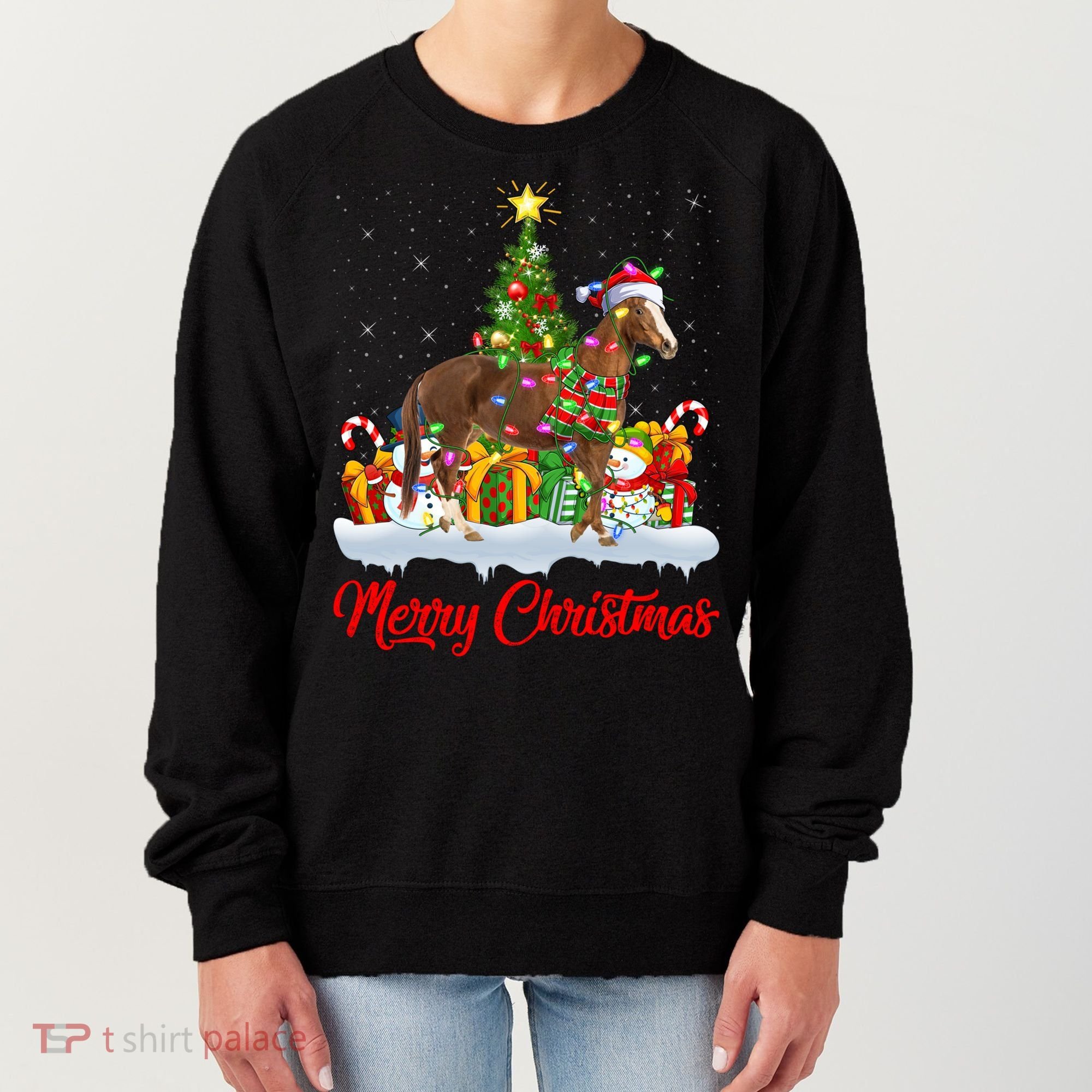 Horse Xmas Tree Lighting Santa Horse Christmas Gift Women's Sweatshirt