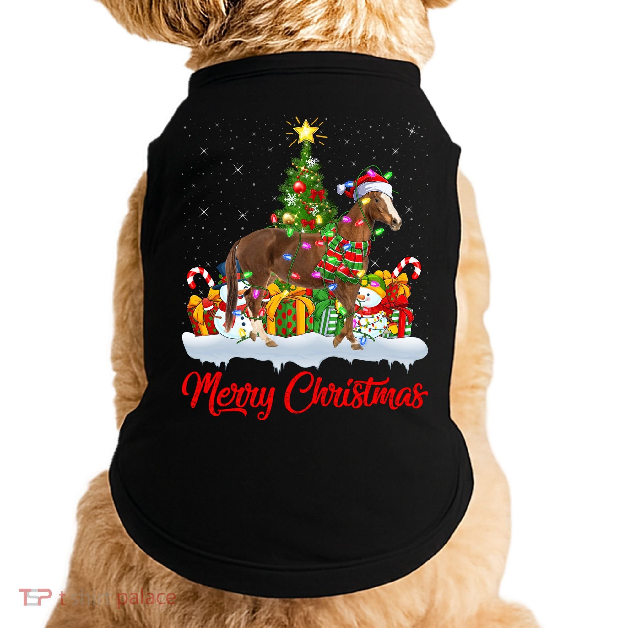 Horse Xmas Tree Lighting Santa Horse Christmas Gift Doggie Tank